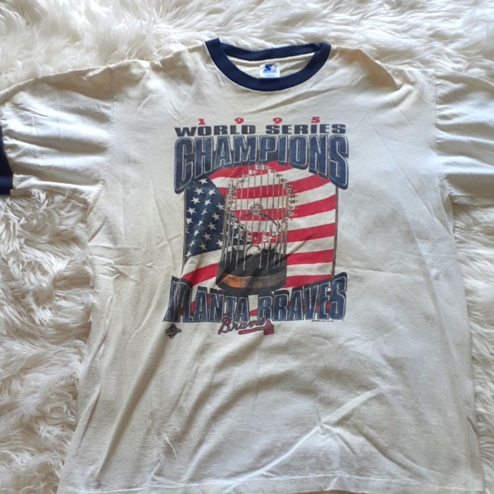 Vtg 1995 Atlanta Braves World Series Champions White Shirt Size Large